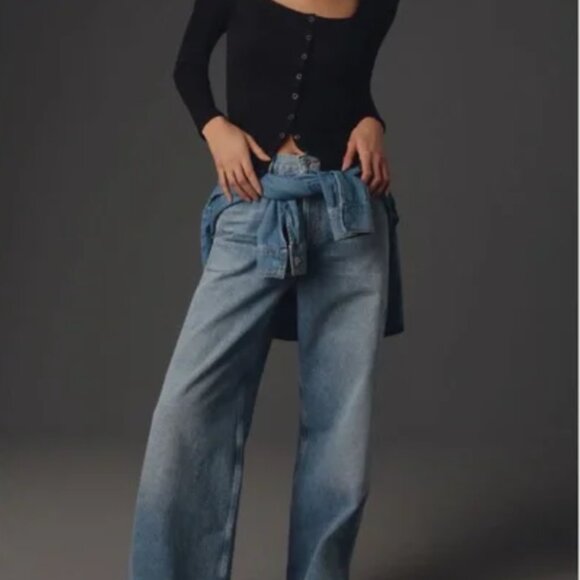 NWT Anthropologie Maeve Square-Neck Button-Front Cardigan Top In Black - Picture 2 of 12